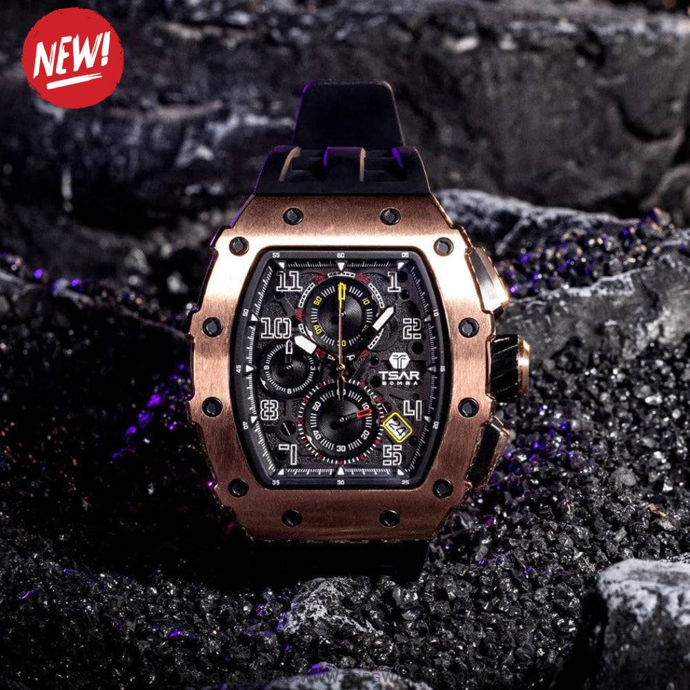 Official TSAR BOMBA Elemental Series Watch Quartz Movement Waterproof Watch TB8204Q Gold Black - Top G Watches