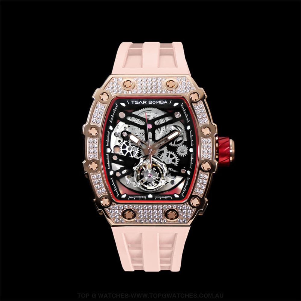 Official TSAR BOMBA Elemental Series Automatic Luxury Diamond Finish Waterproof Watch TB8208D - Top G Watches