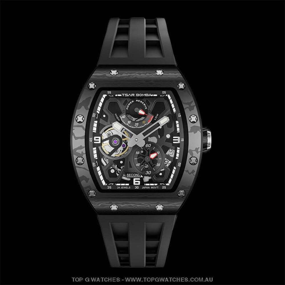 Official TSAR BOMBA Elemental Series Carbon Fiber Kinetic Energy Display Automatic Watch TB8212CF - Top G Watches