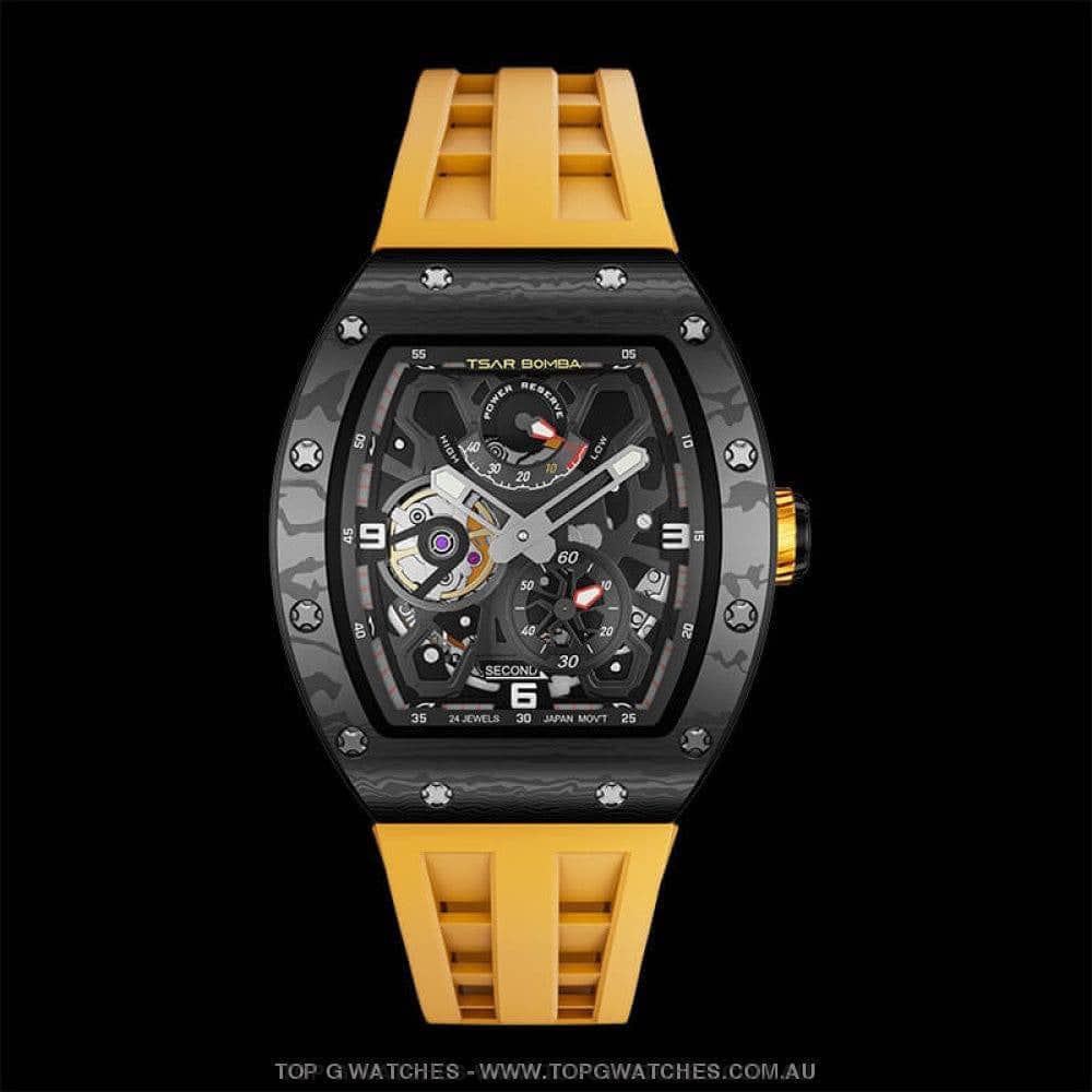 Official TSAR BOMBA Elemental Series Carbon Fiber Kinetic Energy Display Automatic Watch TB8212CF - Top G Watches