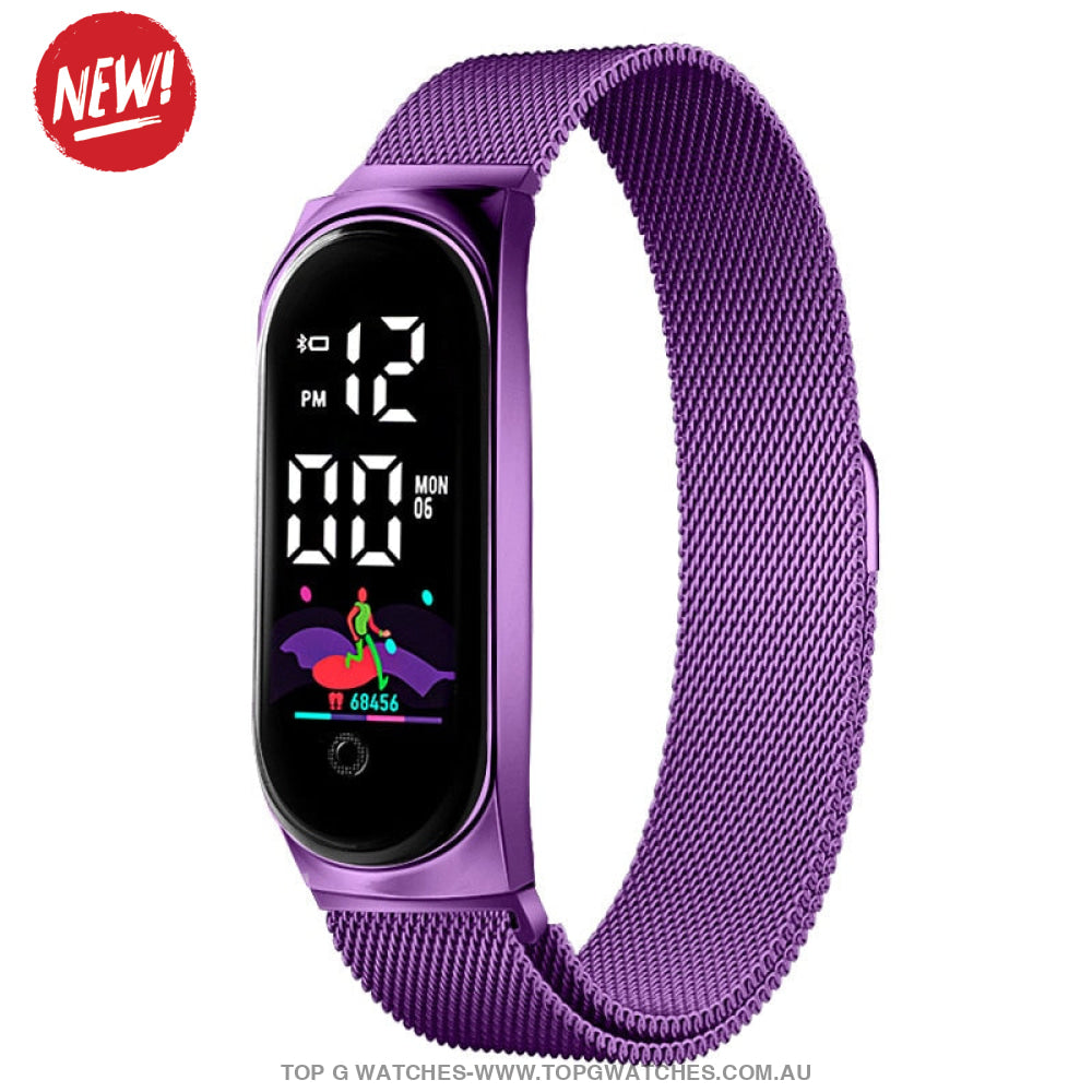 Ultra Light Luxury Stainless Steel Led Electronic Sport Digital Bracelet Smartwatch Purple