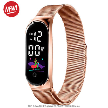 Ultra Light Luxury Stainless Steel Led Electronic Sport Digital Bracelet Smartwatch Rose Gold