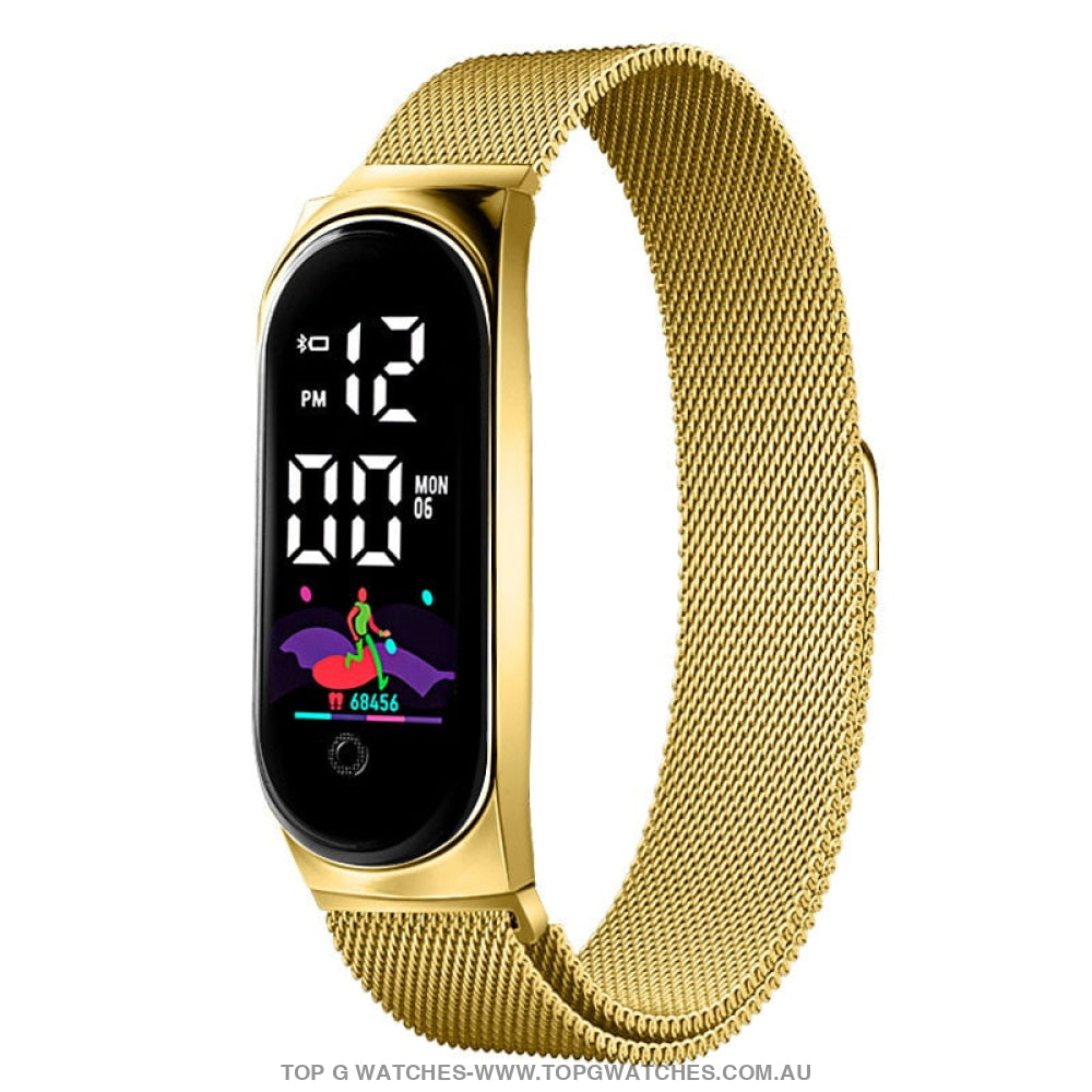Ultra Light Luxury Stainless Steel Led Electronic Sport Digital Bracelet Smartwatch Gold