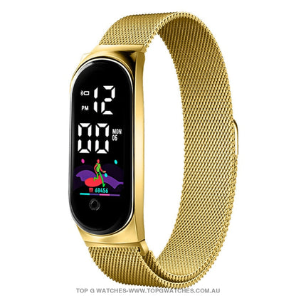 Ultra Light Luxury Stainless Steel Led Electronic Sport Digital Bracelet Smartwatch Gold
