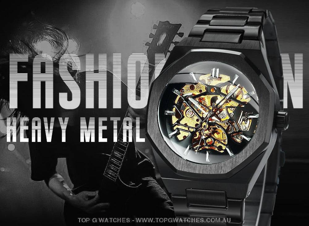Unique RAW Brushed Metal Design Automatic Mechanical Self-Wind Luxury Wristwatch - Top G Watches