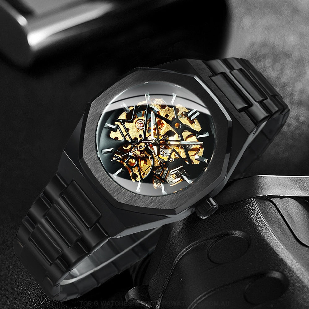 Unique Brushed Metal Transparent Men's Top Luxury Mechanical Quartz Watch - Top G Watches