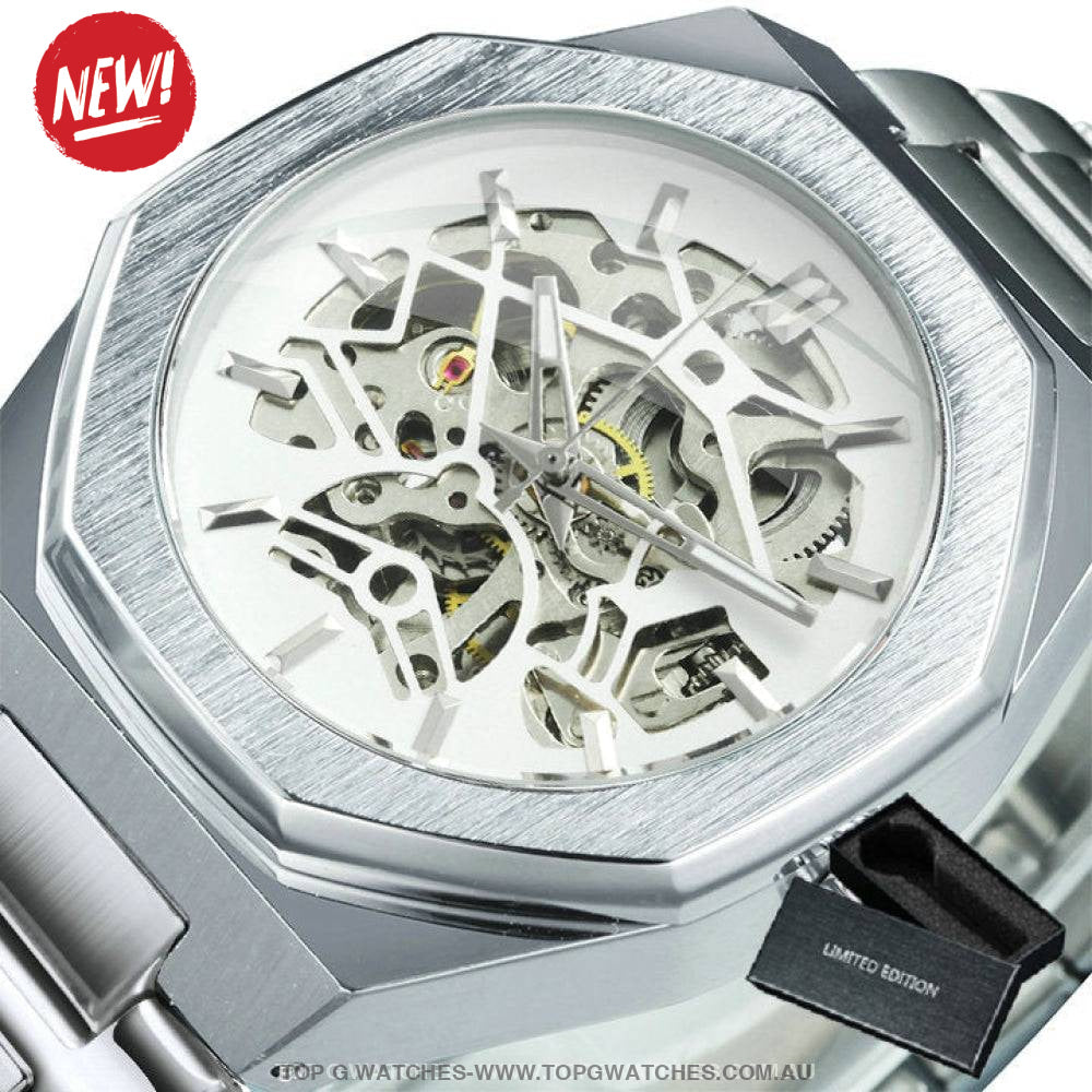 Unique RAW Brushed Metal Design Automatic Mechanical Self-Wind Luxury Wristwatch - Top G Watches