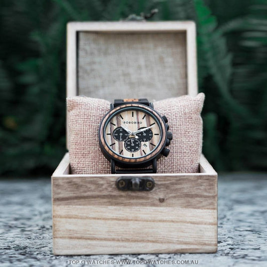 Unique Wooden Bobobird Timepiece Chronograph Military Quartz Watch - Top G Watches