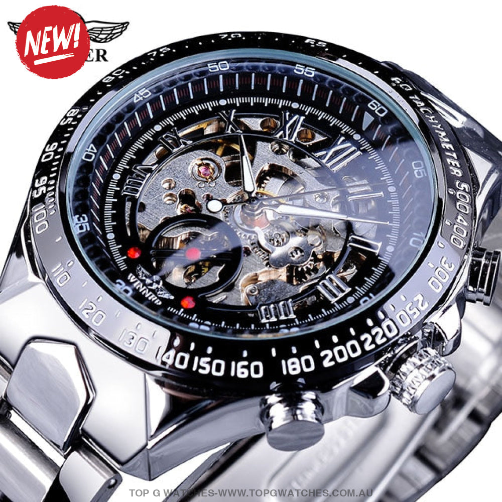 Winner Mechanical Sport Design Bezel Golden Automatic Skeleton Watch - Top G Watches