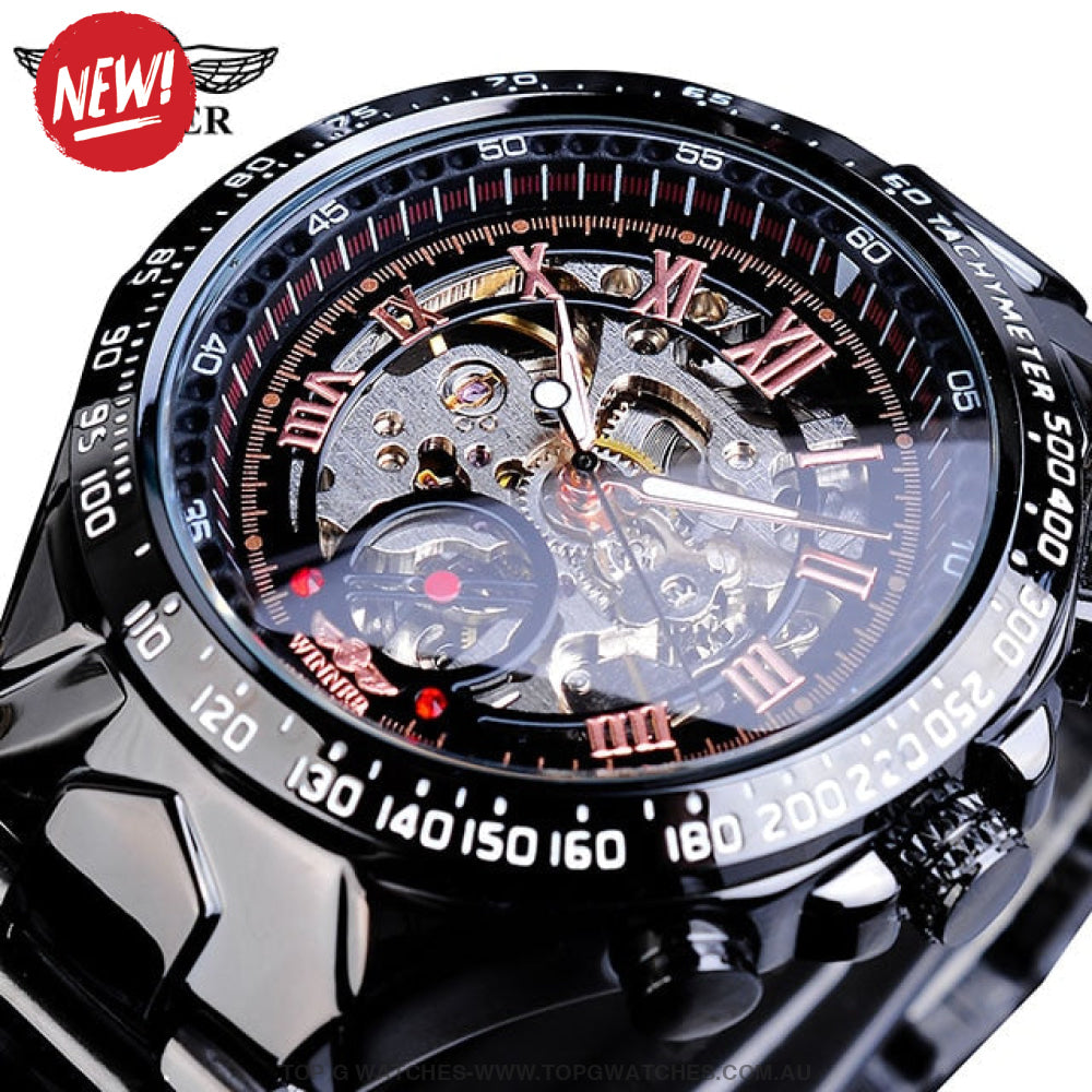 Winner Mechanical Sport Design Bezel Golden Automatic Skeleton Watch - Top G Watches