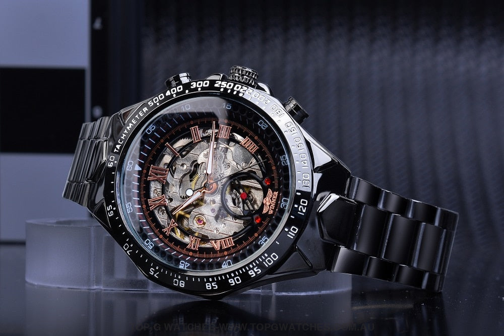 Winner Mechanical Sport Design Bezel Golden Automatic Skeleton Watch - Top G Watches