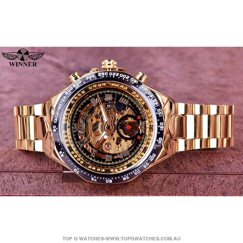 Winner Mechanical Sport Design Bezel Golden Automatic Skeleton Watch - Top G Watches