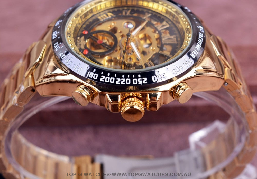 Winner Mechanical Sport Design Bezel Golden Automatic Skeleton Watch - Top G Watches