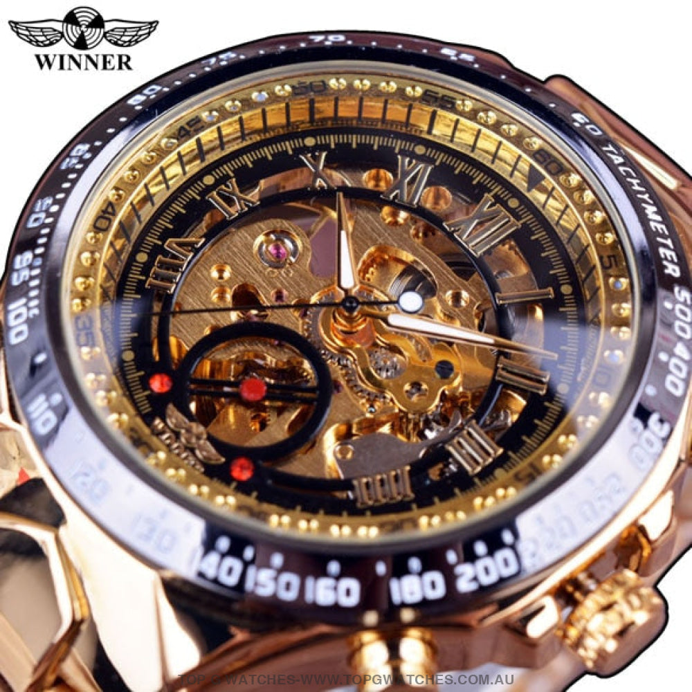 Winner Mechanical Sport Design Bezel Golden Automatic Skeleton Watch - Top G Watches