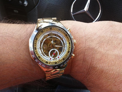 Winner Mechanical Sport Design Bezel Golden Automatic Skeleton Watch - Top G Watches