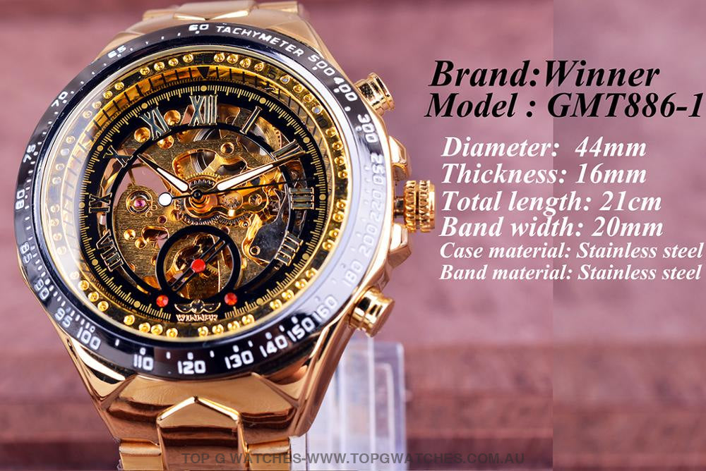 Winner Mechanical Sport Design Bezel Golden Automatic Skeleton Watch - Top G Watches