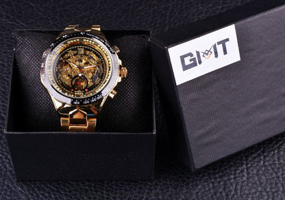 Winner Mechanical Sport Design Bezel Golden Automatic Skeleton Watch - Top G Watches