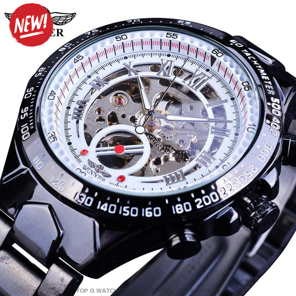 Winner Mechanical Sport Design Bezel Golden Automatic Skeleton Watch - Top G Watches