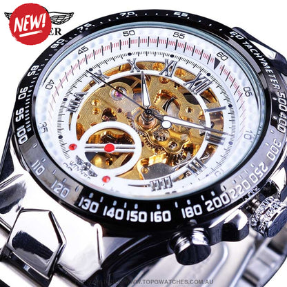 Winner Mechanical Sport Design Bezel Golden Automatic Skeleton Watch - Top G Watches