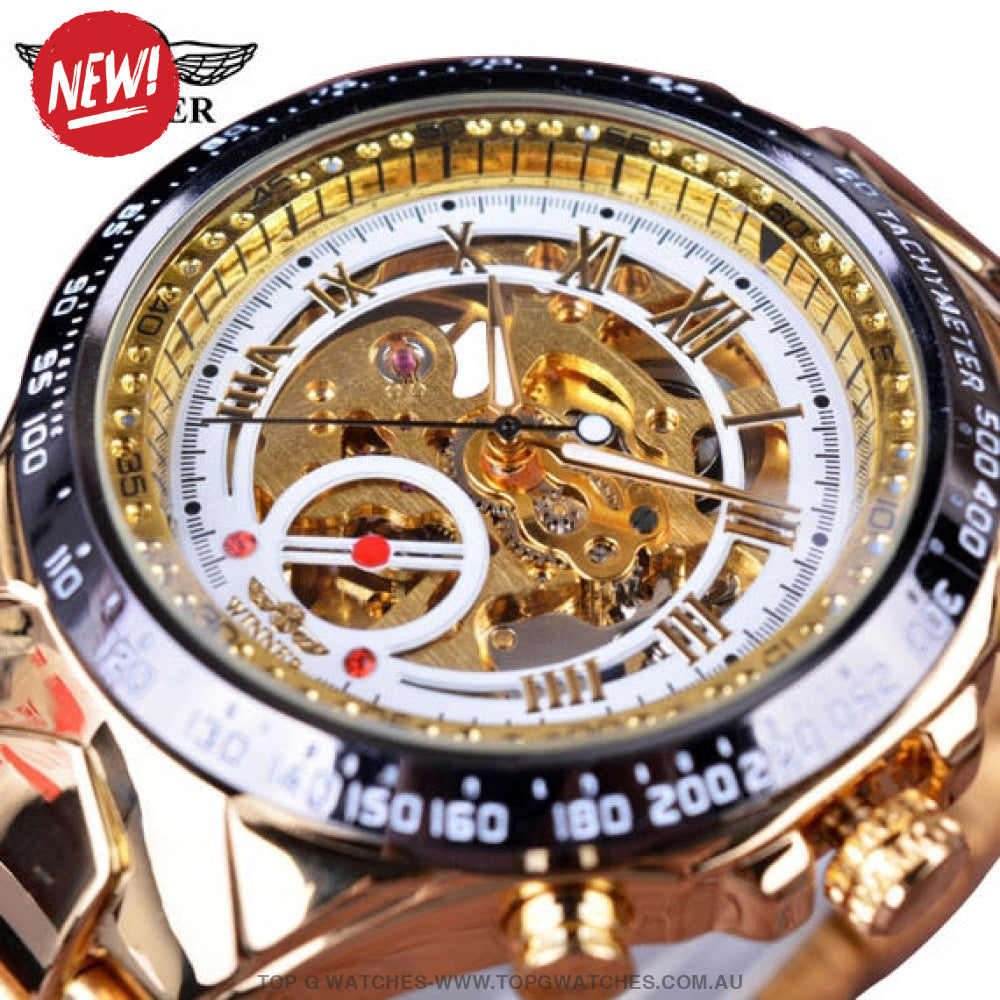 Winner Mechanical Sport Design Bezel Golden Automatic Skeleton Watch - Top G Watches